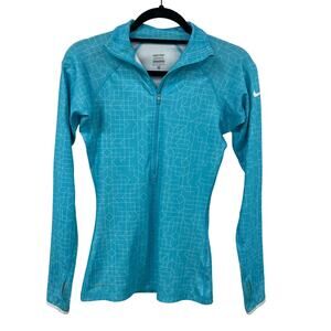 Nike Pro Dri Fit Long Sleeve 1/4 Zip Pullover Bright Blue White Print Womens XS